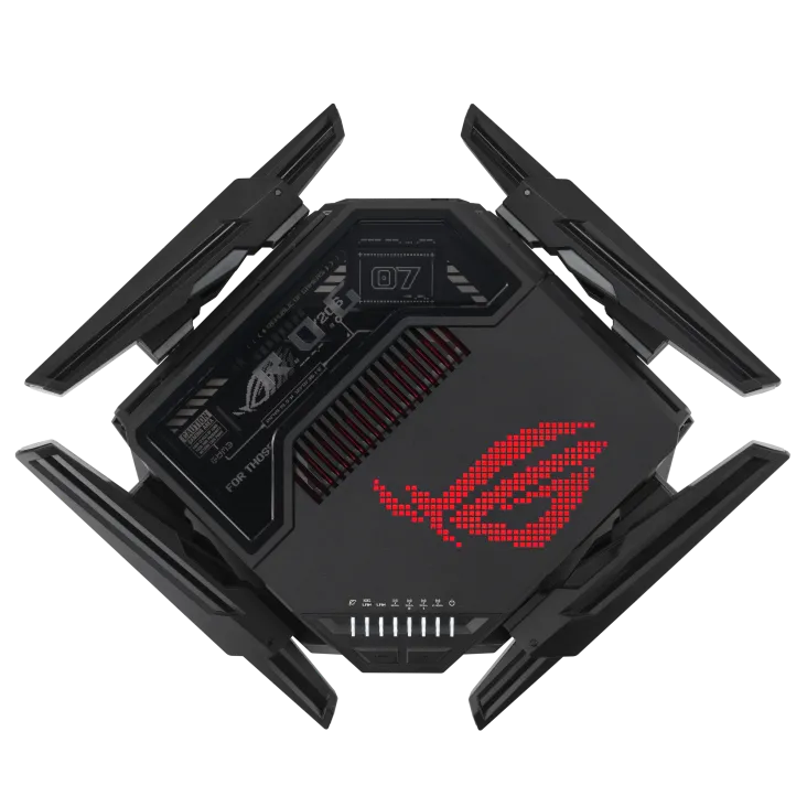 ASUS ROUTER/Gaming/WiFi7/1032+2882+5764Mbps/2.4GHz3x3/5GHz2x2/6GHz2x2/1xWAN(10G)/1xWAN(2.5G)/3xLAN/1xUSB/AiMesh/AiProtection/VPN - ASUS ROG Rapture GT-BE98, Wi-Fi 7 (802.11be), Quad-band (2.4 GHz / 5 GHz-1 / 5 GHz-2 / 6 GHz), Ethernet LAN, Black, Tabletop router