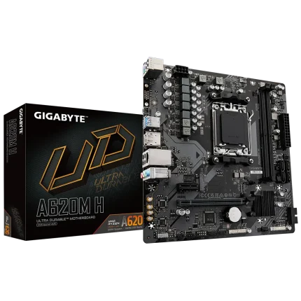 GIGABYTE AMD A620 Chipset for AMD AM5; 2x Dual DDR5; 1x M2; HDMI; DP; mATX. - GIGABYTE A620M H Motherboard - Supports AMD Ryzen 8000 CPUs, 5+2+2 Phases Digital VRM, up to 7200MHz DDR5 (OC), 1xPCIe 4.0 M.2, GbE LAN, USB 3.2 Gen 1, AMD, Socket AM5, AMD Ryzen 7000 Series, Socket AM5, 96 GB, DDR5-SDRAM