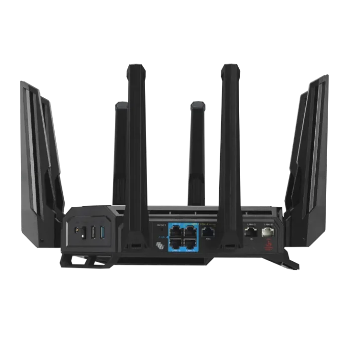 ASUS ROUTER/Gaming/WiFi7/1032+2882+5764Mbps/2.4GHz3x3/5GHz2x2/6GHz2x2/1xWAN(10G)/1xWAN(2.5G)/3xLAN/1xUSB/AiMesh/AiProtection/VPN - ASUS ROG Rapture GT-BE98, Wi-Fi 7 (802.11be), Quad-band (2.4 GHz / 5 GHz-1 / 5 GHz-2 / 6 GHz), Ethernet LAN, Black, Tabletop router