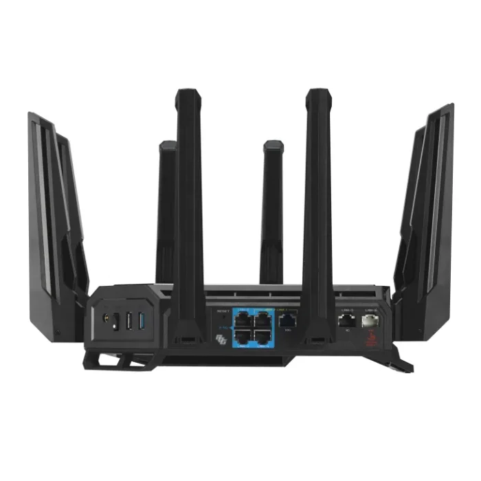 ASUS ROUTER/Gaming/WiFi7/1032+2882+5764Mbps/2.4GHz3x3/5GHz2x2/6GHz2x2/1xWAN(10G)/1xWAN(2.5G)/3xLAN/1xUSB/AiMesh/AiProtection/VPN - ASUS ROG Rapture GT-BE98, Wi-Fi 7 (802.11be), Quad-band (2.4 GHz / 5 GHz-1 / 5 GHz-2 / 6 GHz), Ethernet LAN, Black, Tabletop router