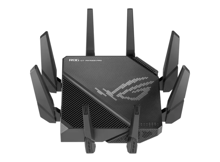 ASUS ROUTER/Gaming/2.4GHz 4x4 upto 1148Mbps/5GHz-2 4x4 upto 4808Mbps/2xWAN/4xLAN/2xUSB/AiMesh/AiProtection/VPN/90IG0720-MU2A00 - ASUS ROG Rapture GT-AX11000 Pro, Wi-Fi 6 (802.11ax), Tri-band (2.4 GHz / 5 GHz / 5 GHz), Ethernet LAN, Black, Tabletop router