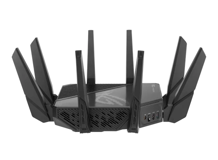 ASUS ROUTER/Gaming/2.4GHz 4x4 upto 1148Mbps/5GHz-2 4x4 upto 4808Mbps/2xWAN/4xLAN/2xUSB/AiMesh/AiProtection/VPN/90IG0720-MU2A00 - ASUS ROG Rapture GT-AX11000 Pro, Wi-Fi 6 (802.11ax), Tri-band (2.4 GHz / 5 GHz / 5 GHz), Ethernet LAN, Black, Tabletop router