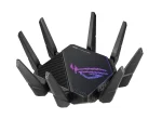 ASUS ROUTER/Gaming/2.4GHz 4x4 upto 1148Mbps/5GHz-2 4x4 upto 4808Mbps/2xWAN/4xLAN/2xUSB/AiMesh/AiProtection/VPN/90IG0720-MU2A00 - ASUS ROG Rapture GT-AX11000 Pro, Wi-Fi 6 (802.11ax), Tri-band (2.4 GHz / 5 GHz / 5 GHz), Ethernet LAN, Black, Tabletop router