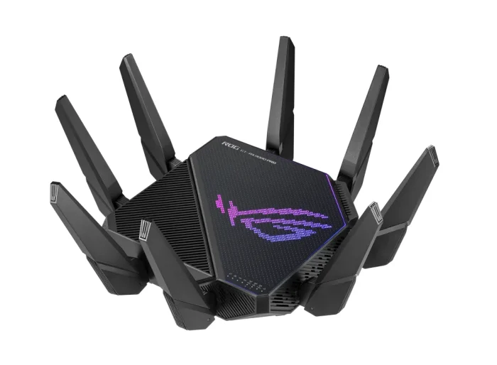 ASUS ROUTER/Gaming/2.4GHz 4x4 upto 1148Mbps/5GHz-2 4x4 upto 4808Mbps/2xWAN/4xLAN/2xUSB/AiMesh/AiProtection/VPN/90IG0720-MU2A00 - ASUS ROG Rapture GT-AX11000 Pro, Wi-Fi 6 (802.11ax), Tri-band (2.4 GHz / 5 GHz / 5 GHz), Ethernet LAN, Black, Tabletop router