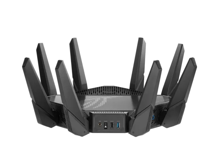 ASUS ROUTER/Gaming/2.4GHz 4x4 upto 1148Mbps/5GHz-2 4x4 upto 4808Mbps/2xWAN/4xLAN/2xUSB/AiMesh/AiProtection/VPN/90IG0720-MU2A00 - ASUS ROG Rapture GT-AX11000 Pro, Wi-Fi 6 (802.11ax), Tri-band (2.4 GHz / 5 GHz / 5 GHz), Ethernet LAN, Black, Tabletop router