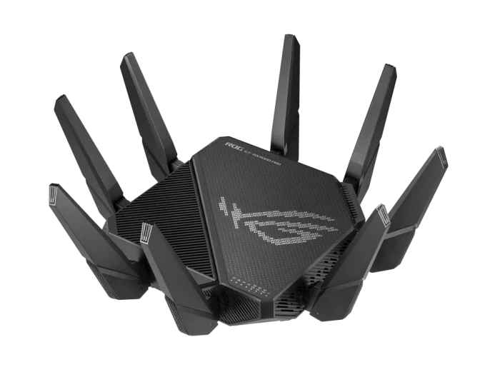 ASUS ROUTER/Gaming/2.4GHz 4x4 upto 1148Mbps/5GHz-2 4x4 upto 4808Mbps/2xWAN/4xLAN/2xUSB/AiMesh/AiProtection/VPN/90IG0720-MU2A00 - ASUS ROG Rapture GT-AX11000 Pro, Wi-Fi 6 (802.11ax), Tri-band (2.4 GHz / 5 GHz / 5 GHz), Ethernet LAN, Black, Tabletop router