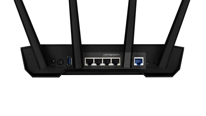 ASUS ROUTER/Gaming/2402Mbp+574Mbps/2.4GHz2x2/5GHz2x2 /1xWAN/4xLAN/. 1xUSB/AiMesh/AiProtection/VPN/Instant Guard/ - ASUS TUF Gaming AX3000 V2, Wi-Fi 6 (802.11ax), Dual-band (2.4 GHz / 5 GHz), Ethernet LAN, Black, Orange, Tabletop router