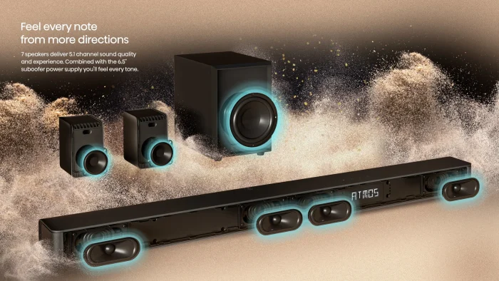 HISENSE AX5100G 5.1ch Soundbar; Dolby Atmos; 5.1 Surround Sound; 340W Output Power; Bluetooth 5.0; - Hisense AX5100G, 5.1 channels, Bass, Movie, Music, 340 W, Active subwoofer, Wireless, 60 W