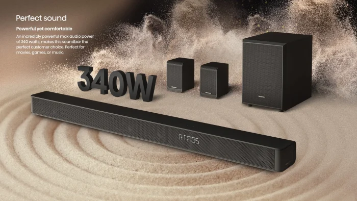 HISENSE AX5100G 5.1ch Soundbar; Dolby Atmos; 5.1 Surround Sound; 340W Output Power; Bluetooth 5.0; - Hisense AX5100G, 5.1 channels, Bass, Movie, Music, 340 W, Active subwoofer, Wireless, 60 W