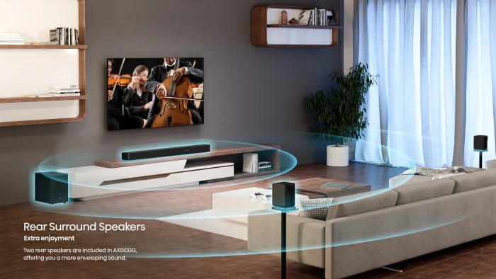 HISENSE AX5100G 5.1ch Soundbar; Dolby Atmos; 5.1 Surround Sound; 340W Output Power; Bluetooth 5.0; - Hisense AX5100G, 5.1 channels, Bass, Movie, Music, 340 W, Active subwoofer, Wireless, 60 W