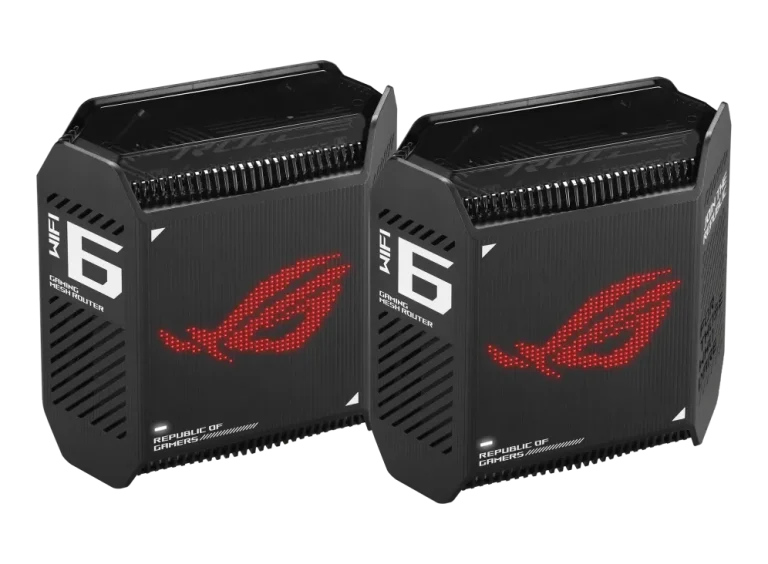 ASUS ROUTER/Gaming/2.4GHz 2x2 upto 574Mbps/5GHz-2 4x4 upto 4808Mbps/1xWAN/3xLAN/1xUSB/AiMesh/AiProtection/VPN 90IG07F0-MU9A20 - ASUS ROG Rapture GT6 (B-2-PK), Black, Internal, Mesh router, Power, 538.8 m², Tri-band (2.4 GHz / 5 GHz / 5 GHz)