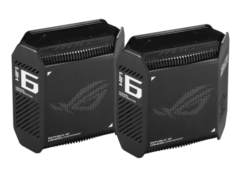 ASUS ROUTER/Gaming/2.4GHz 2x2 upto 574Mbps/5GHz-2 4x4 upto 4808Mbps/1xWAN/3xLAN/1xUSB/AiMesh/AiProtection/VPN 90IG07F0-MU9A20 - ASUS ROG Rapture GT6 (B-2-PK), Black, Internal, Mesh router, Power, 538.8 m², Tri-band (2.4 GHz / 5 GHz / 5 GHz)
