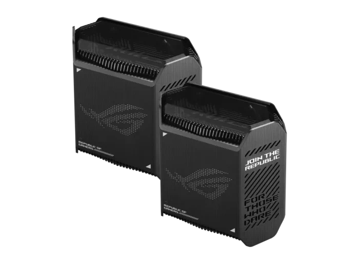 ASUS ROUTER/Gaming/2.4GHz 2x2 upto 574Mbps/5GHz-2 4x4 upto 4808Mbps/1xWAN/3xLAN/1xUSB/AiMesh/AiProtection/VPN 90IG07F0-MU9A20 - ASUS ROG Rapture GT6 (B-2-PK), Black, Internal, Mesh router, Power, 538.8 m², Tri-band (2.4 GHz / 5 GHz / 5 GHz)