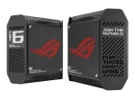 ASUS ROUTER/Gaming/2.4GHz 2x2 upto 574Mbps/5GHz-2 4x4 upto 4808Mbps/1xWAN/3xLAN/1xUSB/AiMesh/AiProtection/VPN 90IG07F0-MU9A20 - ASUS ROG Rapture GT6 (B-2-PK), Black, Internal, Mesh router, Power, 538.8 m², Tri-band (2.4 GHz / 5 GHz / 5 GHz)