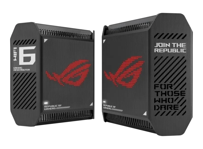 ASUS ROUTER/Gaming/2.4GHz 2x2 upto 574Mbps/5GHz-2 4x4 upto 4808Mbps/1xWAN/3xLAN/1xUSB/AiMesh/AiProtection/VPN 90IG07F0-MU9A20 - ASUS ROG Rapture GT6 (B-2-PK), Black, Internal, Mesh router, Power, 538.8 m², Tri-band (2.4 GHz / 5 GHz / 5 GHz)
