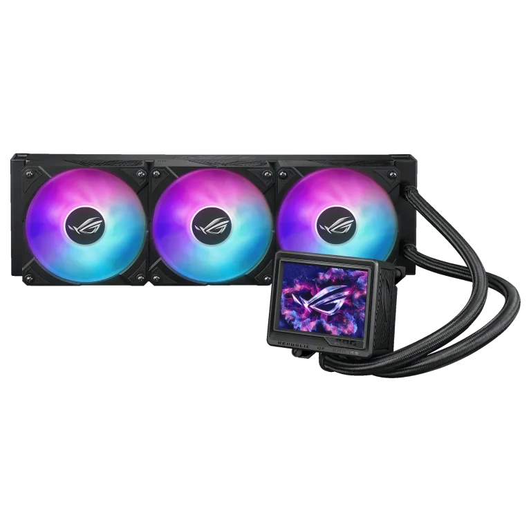 ASUS Cooler Water block dimention: 89x91x108 mm. Block Material (CPU Plate):Copper. Radiator Dimension: 399.5x120x30mm - ASUS ROG Ryujin III 360 ARGB Extreme, All-in-one liquid cooler, 12 cm, 2800 RPM, Black