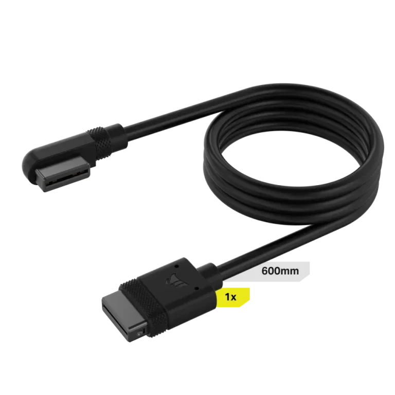 Corsair iCUE LINK Cable; 1x 600mm with Straight/Slim 90° connectors; Black - Corsair CL-9011122-WW, Black, Male, Male, 1 pc(s)