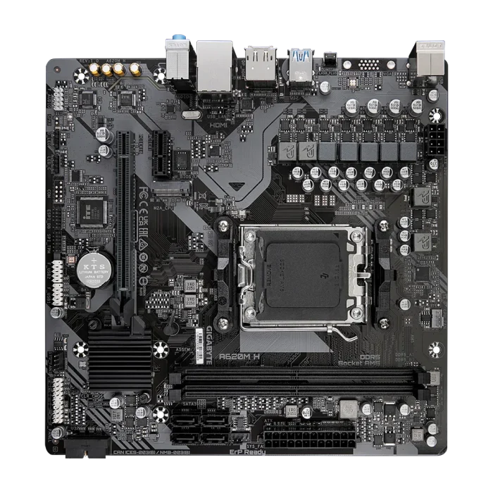 GIGABYTE AMD A620 Chipset for AMD AM5; 2x Dual DDR5; 1x M2; HDMI; DP; mATX. - GIGABYTE A620M H Motherboard - Supports AMD Ryzen 8000 CPUs, 5+2+2 Phases Digital VRM, up to 7200MHz DDR5 (OC), 1xPCIe 4.0 M.2, GbE LAN, USB 3.2 Gen 1, AMD, Socket AM5, AMD Ryzen 7000 Series, Socket AM5, 96 GB, DDR5-SDRAM