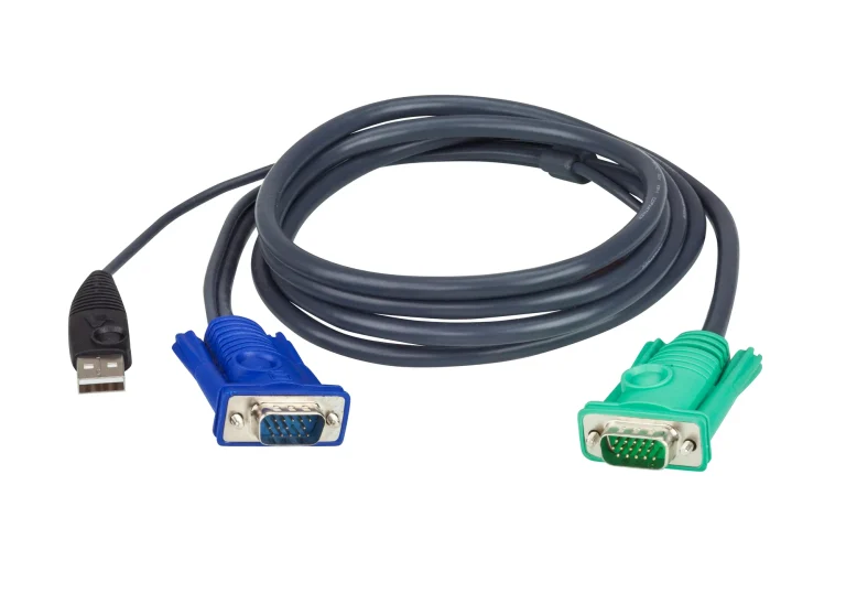 ATEN 1.8M USB KVM Cable with 3 in 1 SPHD - ATEN USB KVM Cable 1,8m, 1.8 m, VGA, Black, HDB-15 + USB A, SPHD-15, Male