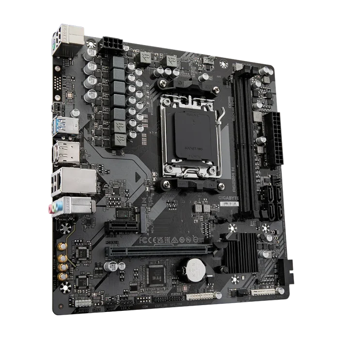 GIGABYTE AMD A620 Chipset for AMD AM5; 2x Dual DDR5; 1x M2; HDMI; DP; mATX. - GIGABYTE A620M H Motherboard - Supports AMD Ryzen 8000 CPUs, 5+2+2 Phases Digital VRM, up to 7200MHz DDR5 (OC), 1xPCIe 4.0 M.2, GbE LAN, USB 3.2 Gen 1, AMD, Socket AM5, AMD Ryzen 7000 Series, Socket AM5, 96 GB, DDR5-SDRAM