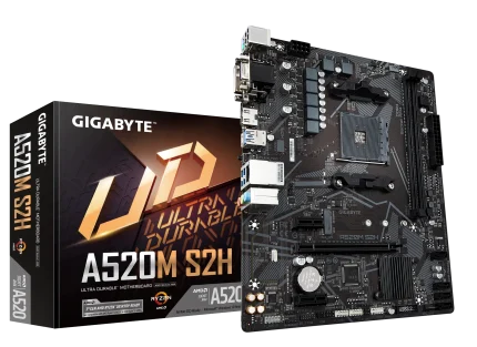 GIGABYTE Motherboard AMD A520M-S2H for 3rd/4th/5th Generation AMD Ryzen™ processors; 2x Dual DDR4; 1x M2; HDMI; DVI; VGA. - GIGABYTE A520M S2H Motherboard - Supports AMD Ryzen 5000 Series AM4 CPUs, 4+3 Phases Pure Digital VRM, up to 5100MHz DDR4 (OC), PCIe 3.0 x4 M.2, GbE LAN, USB 3.2 Gen 1, AMD, Socket AM4, 3rd Generation AMD Ryzen™ 3, Socket AM4, 64 GB, DDR4-SDRAM