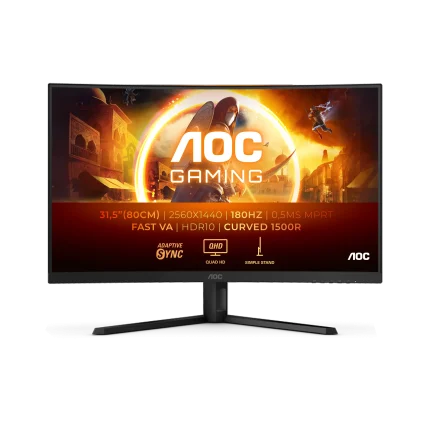 AOC-CQ32G4VE Gaming Monitor|Curved 32 inch|VA QHD 2560x1440 180Hz|1ms|HDMI DP|VESA|Flicker Free;|Low Blue Model | Adaptive Syn - AOC G4 CQ32G4VE, 81.3 cm (32"), 2560 x 1440 pixels, Quad HD, LCD, 0.5 ms, Black, Grey