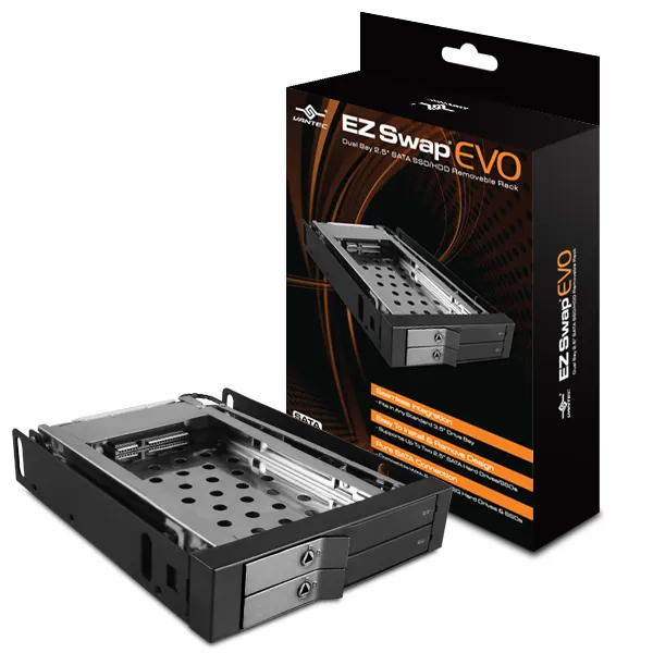 VANTEC MRK-225S6 DUAL BAY SATA HDD/SDD RACK - Vantec EZ Swap EVO, Black, Aluminium,Metal, 102 mm, 135 mm, 25 mm, SATA
