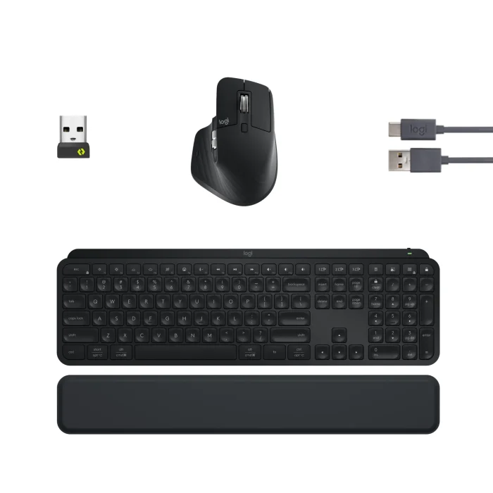 920-011614- Logitech MX Keys S Perfomance Combo: MX Master 3S; MX Keys S & MX Palm Rest- GRAPHITE - Logitech MX Keys S Combo, Wireless, RF Wireless + Bluetooth, Scissor key switch, QWERTY, LED, Graphite