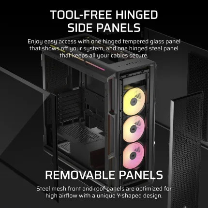 Corsair iCUE LINK 5000T LX RGB Mid-Tower PC Case; Black - Corsair iCUE LINK 5000T LX RGB, Midi Tower, PC, Black, ATX, EATX, micro ATX, Mini-ITX, Plastic, Steel, Tempered glass, Gaming