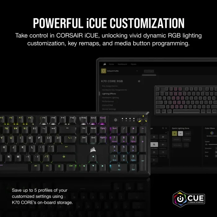 Corsair K70 CORE RGB Mechanical Gaming Keyboard - CORSAIR Red Linear Switches - Corsair K70, Full-size (100%), USB, Mechanical, Black