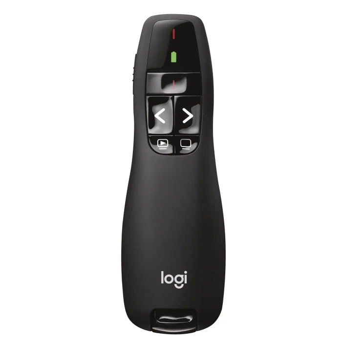 910-001356 - Logitech Wireless Presenter R400 Red Laser Pointer Up to 15 metre (2 4GHz) range storable wireless USB receiver - Logitech Wireless Presenter R400, RF, USB, 15 m, Black