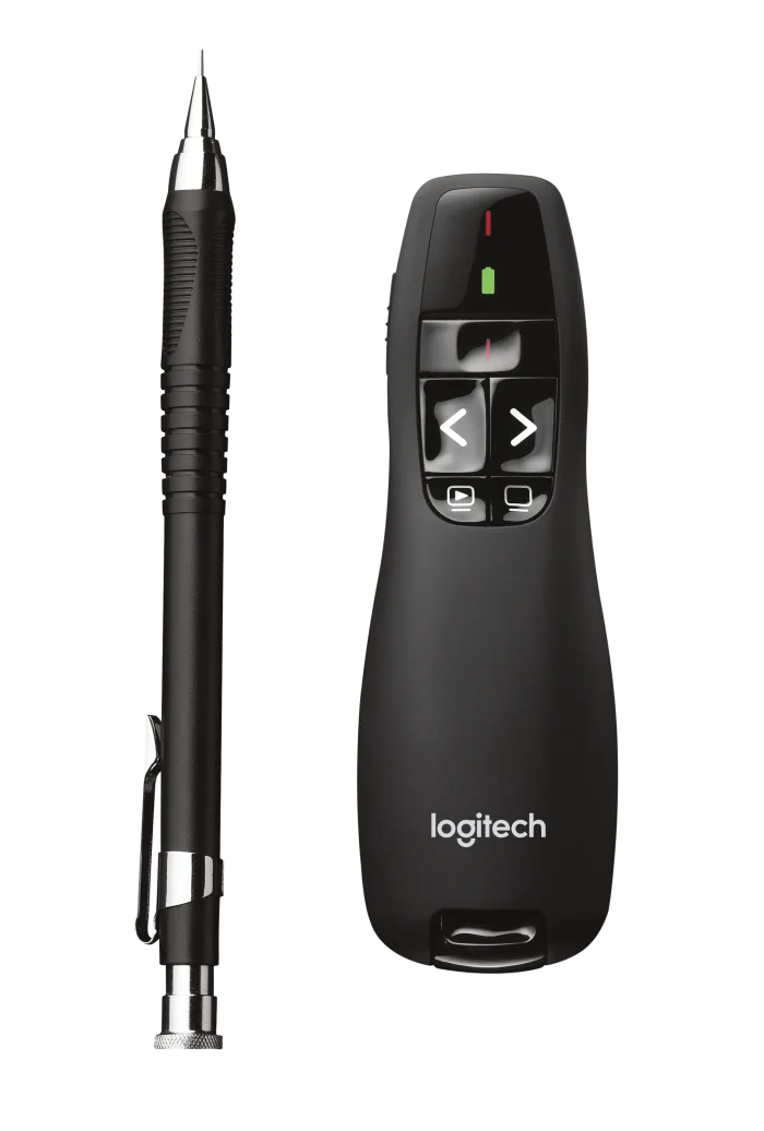 910-001356 - Logitech Wireless Presenter R400 Red Laser Pointer Up to 15 metre (2 4GHz) range storable wireless USB receiver - Logitech Wireless Presenter R400, RF, USB, 15 m, Black