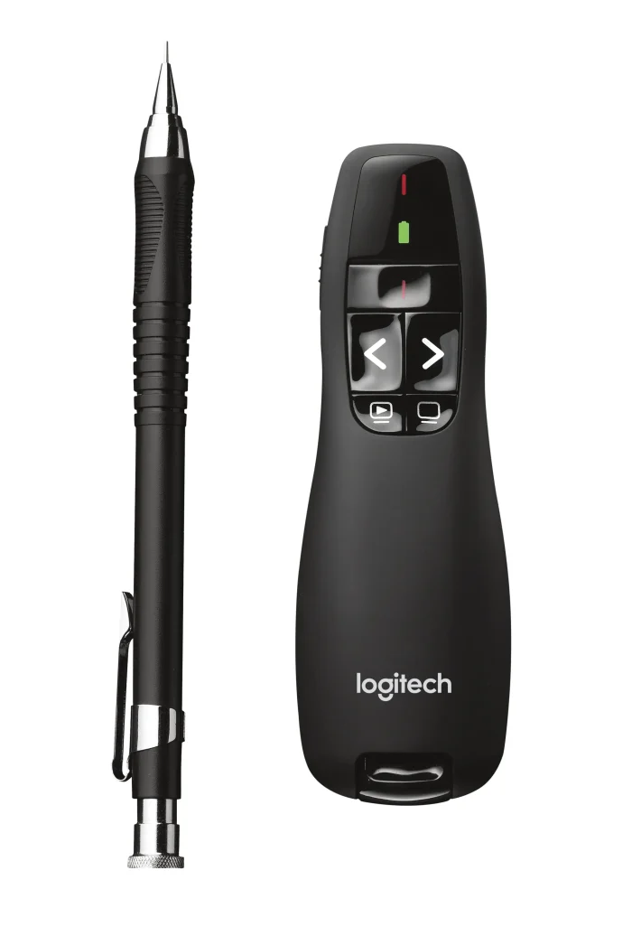 910-001356 - Logitech Wireless Presenter R400 Red Laser Pointer Up to 15 metre (2 4GHz) range storable wireless USB receiver - Logitech Wireless Presenter R400, RF, USB, 15 m, Black