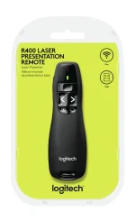 910-001356 - Logitech Wireless Presenter R400 Red Laser Pointer Up to 15 metre (2 4GHz) range storable wireless USB receiver - Logitech Wireless Presenter R400, RF, USB, 15 m, Black