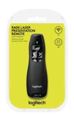 910-001356 - Logitech Wireless Presenter R400 Red Laser Pointer Up to 15 metre (2 4GHz) range storable wireless USB receiver - Logitech Wireless Presenter R400, RF, USB, 15 m, Black