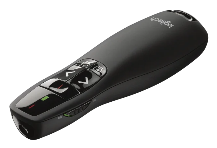 910-001356 - Logitech Wireless Presenter R400 Red Laser Pointer Up to 15 metre (2 4GHz) range storable wireless USB receiver - Logitech Wireless Presenter R400, RF, USB, 15 m, Black