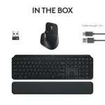 920-011614- Logitech MX Keys S Perfomance Combo: MX Master 3S; MX Keys S & MX Palm Rest- GRAPHITE - Logitech MX Keys S Combo, Wireless, RF Wireless + Bluetooth, Scissor key switch, QWERTY, LED, Graphite