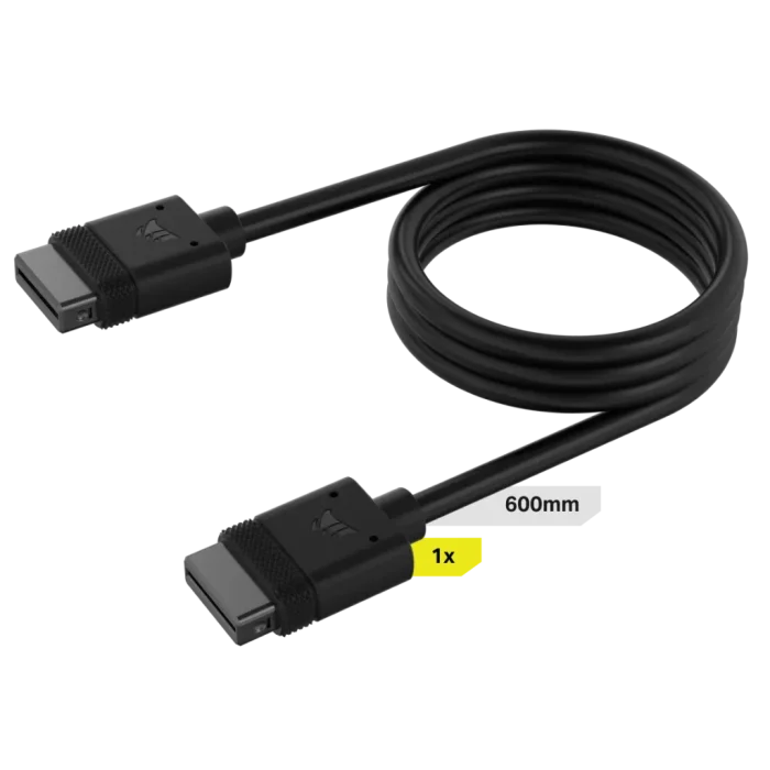 Corsair iCUE LINK Cable; 1x 600mm with Straight connectors; Black - Corsair CL-9011119-WW, Black, Male, Male, 1 pc(s)