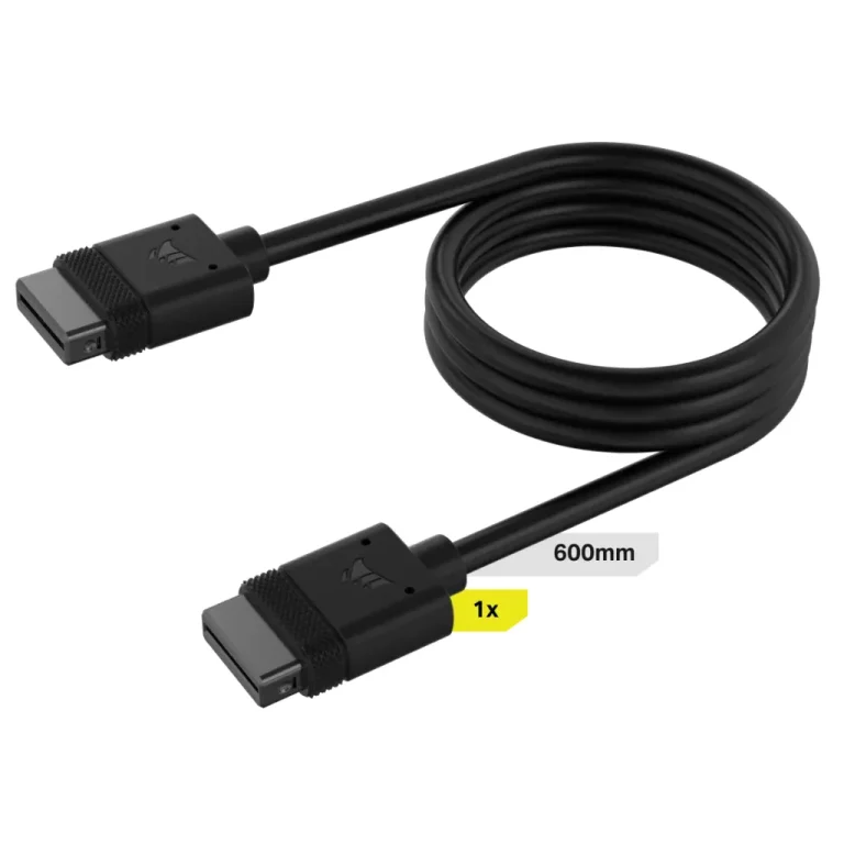 Corsair iCUE LINK Cable; 1x 600mm with Straight connectors; Black - Corsair CL-9011119-WW, Black, Male, Male, 1 pc(s)