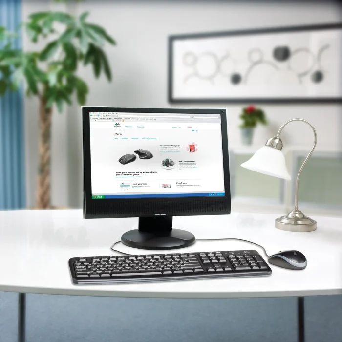 920-002562 - LOGI MK120 Corded Keyboard and Mouse Combo spill resistant - Logitech Desktop MK120, Standard, Wired, USB, QWERTY, Black, Mouse included