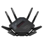 ASUS ROUTER/Gaming/WiFi7/1032+2882+5764Mbps/2.4GHz3x3/5GHz2x2/6GHz2x2/1xWAN(10G)/1xWAN(2.5G)/3xLAN/1xUSB/AiMesh/AiProtection/VPN - ASUS ROG Rapture GT-BE98, Wi-Fi 7 (802.11be), Quad-band (2.4 GHz / 5 GHz-1 / 5 GHz-2 / 6 GHz), Ethernet LAN, Black, Tabletop router