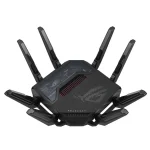 ASUS ROUTER/Gaming/WiFi7/1032+2882+5764Mbps/2.4GHz3x3/5GHz2x2/6GHz2x2/1xWAN(10G)/1xWAN(2.5G)/3xLAN/1xUSB/AiMesh/AiProtection/VPN - ASUS ROG Rapture GT-BE98, Wi-Fi 7 (802.11be), Quad-band (2.4 GHz / 5 GHz-1 / 5 GHz-2 / 6 GHz), Ethernet LAN, Black, Tabletop router