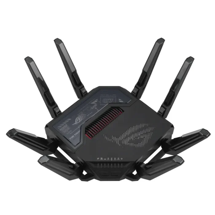 ASUS ROUTER/Gaming/WiFi7/1032+2882+5764Mbps/2.4GHz3x3/5GHz2x2/6GHz2x2/1xWAN(10G)/1xWAN(2.5G)/3xLAN/1xUSB/AiMesh/AiProtection/VPN - ASUS ROG Rapture GT-BE98, Wi-Fi 7 (802.11be), Quad-band (2.4 GHz / 5 GHz-1 / 5 GHz-2 / 6 GHz), Ethernet LAN, Black, Tabletop router