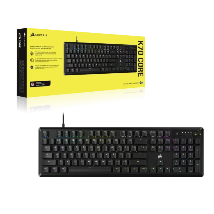 Corsair K70 CORE RGB Mechanical Gaming Keyboard - CORSAIR Red Linear Switches - Corsair K70, Full-size (100%), USB, Mechanical, Black