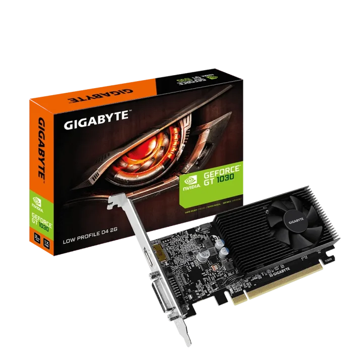 GIGABYTE nVidia GeForce GT 1030 - 2GB GDDR4; 64-Bit Memory Bus; PCI Express 2.0; 1x Dual-Link DVI-D; 1x HDMI; Low Profile - Gigabyte GV-N1030D4-2GL, GeForce GT 1030, 2 GB, GDDR4, 64 bit, 4096 x 2160 pixels, PCI Express x16 3.0