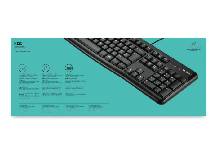 920-002508 - LOGI K120 Corded Keyboard plug and play USB connection spill resist. - Logitech K120 Corded Keyboard, Full-size (100%), Wired, USB, QWERTY, Black