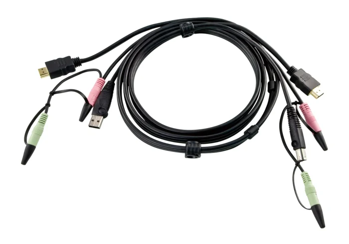ATEN 1.8M USB HDMI KVM Cable with Audio - ATEN HDMI KVM Cable 1,8m, 1.8 m, HDMI, Black, HDMI, USB A, 2 x 3.5mm, HDMI, USB B, 2 x 3.5mm, Male