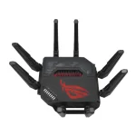 ASUS ROUTER/Gaming/WiFi7/1032+2882+5764Mbps/2.4GHz3x3/5GHz2x2/6GHz2x2/1xWAN(10G)/1xWAN(2.5G)/3xLAN/1xUSB/AiMesh/AiProtection/VPN - ASUS ROG Rapture GT-BE98, Wi-Fi 7 (802.11be), Quad-band (2.4 GHz / 5 GHz-1 / 5 GHz-2 / 6 GHz), Ethernet LAN, Black, Tabletop router