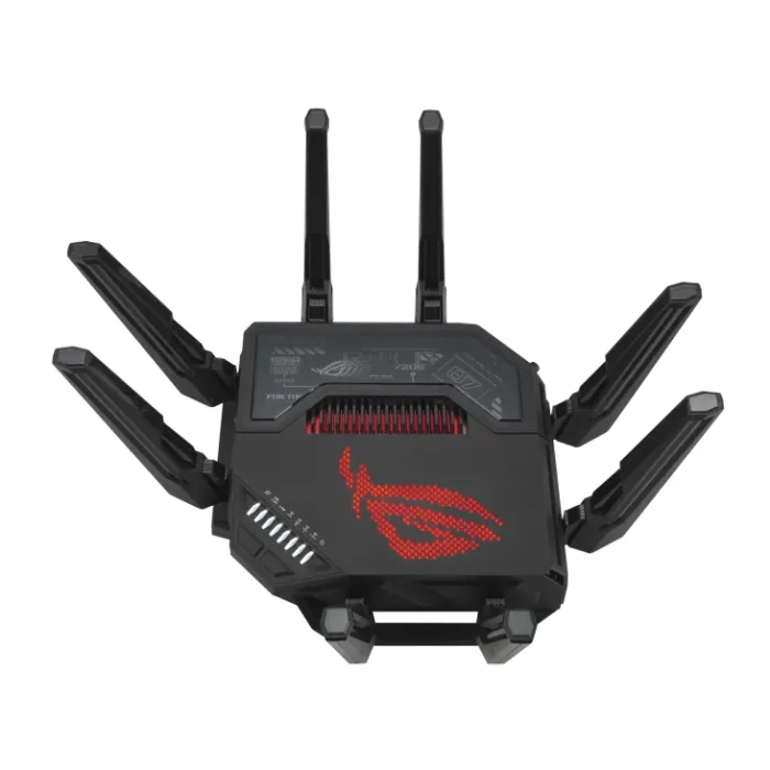 ASUS ROUTER/Gaming/WiFi7/1032+2882+5764Mbps/2.4GHz3x3/5GHz2x2/6GHz2x2/1xWAN(10G)/1xWAN(2.5G)/3xLAN/1xUSB/AiMesh/AiProtection/VPN - ASUS ROG Rapture GT-BE98, Wi-Fi 7 (802.11be), Quad-band (2.4 GHz / 5 GHz-1 / 5 GHz-2 / 6 GHz), Ethernet LAN, Black, Tabletop router