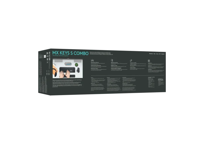 920-011614- Logitech MX Keys S Perfomance Combo: MX Master 3S; MX Keys S & MX Palm Rest- GRAPHITE - Logitech MX Keys S Combo, Wireless, RF Wireless + Bluetooth, Scissor key switch, QWERTY, LED, Graphite